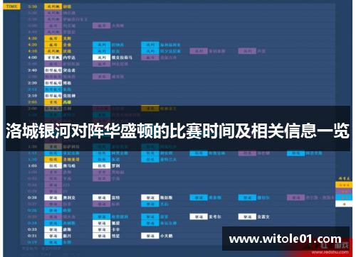 洛城银河对阵华盛顿的比赛时间及相关信息一览